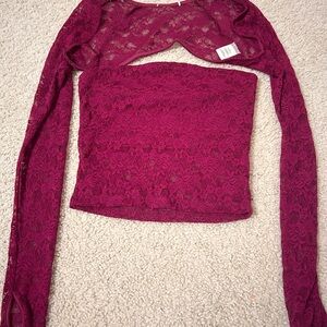 Elegant Lace Long Sleeve Top - Rich Burgundy